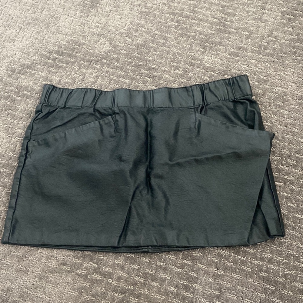 Black leather mini skirt